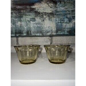 2 Vintage Amber Yellow Glass Custard Cups Small Bowls Set of Two Mexico
